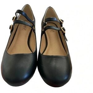 IDIFU Black Double Strap Flats